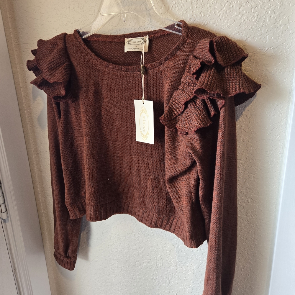 Ruffled Brown Kids Sweater